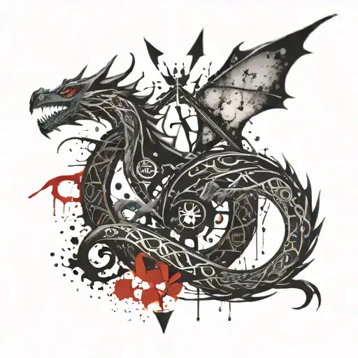 dragon and norse runes tattoo design idea