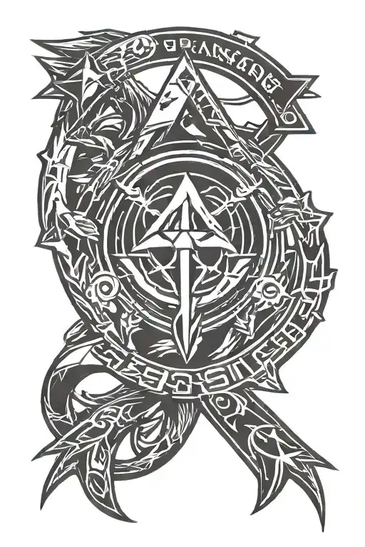 halo unsc logo and assassins creed logo intertwined tattoo design idea