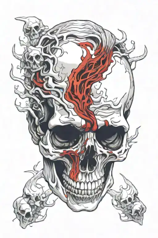 skull. man with pain from cluster headache. suffer, right eye red and reflects pain  tattoo design idea
