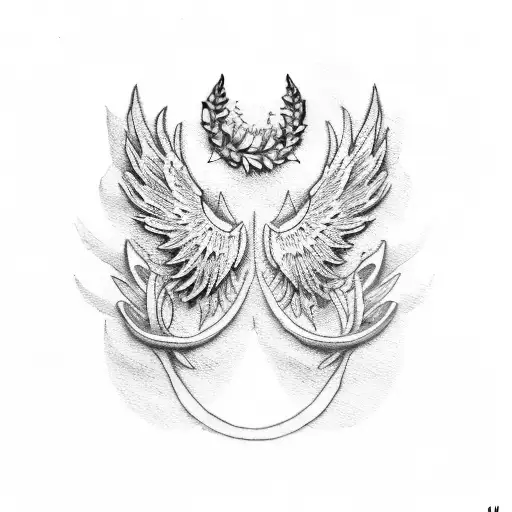 Laurel wreath and wing tattoo design idea