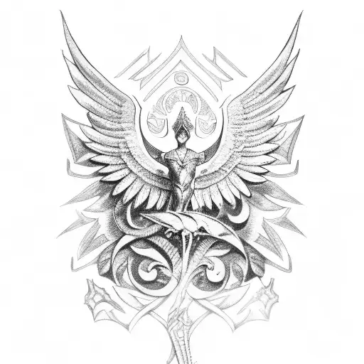 Laurel wreath and wing tattoo design idea