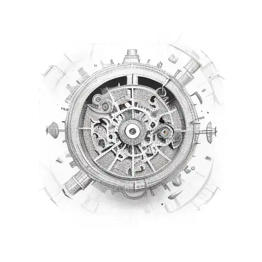 Mechanical clockwork infused with Persian motifs tattoo design idea