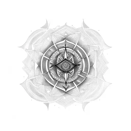 A mesmerizing tattoo showcasing the fusion of Hindu and innovation symbols tattoo design idea