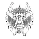 A powerful blackwork tattoo combining the elements of innovation and Hinduism with an elephant and lion tattoo design idea