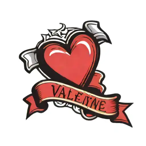 classic valentine heart with banner ribbon across  tattoo design idea