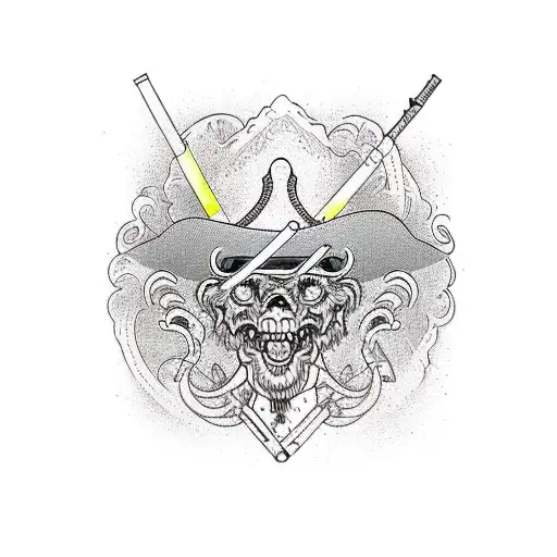 yee howdy cowboy molotov cocktail stained glass six shooters tattoo design idea