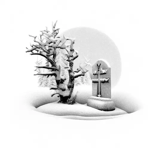 sad winter tombstone  tattoo design idea