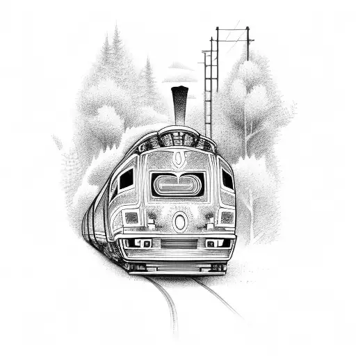 train in the countryside tattoo design idea