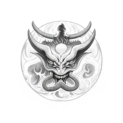 baphomet bahamut powow ball devil 6969 style tattoo design idea