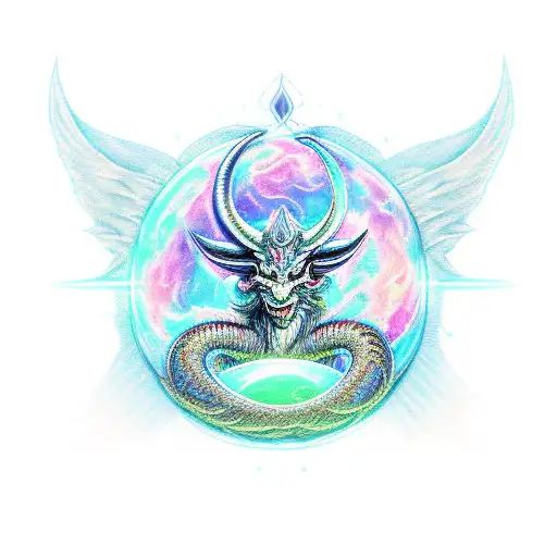 baphomet bahamut powow ball devil 6969 style assymetrical  tattoo design idea
