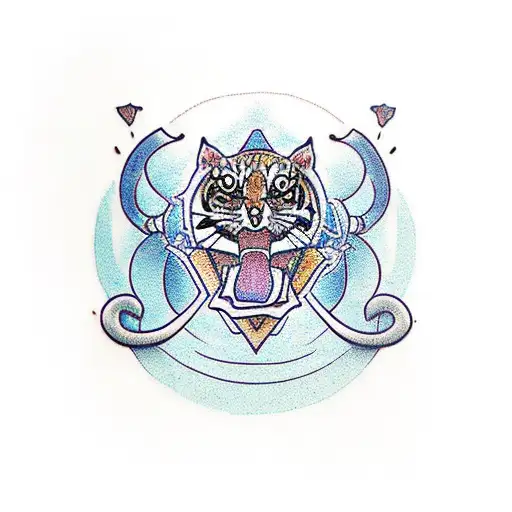 shitty meow tiger hourglass tattoo design idea