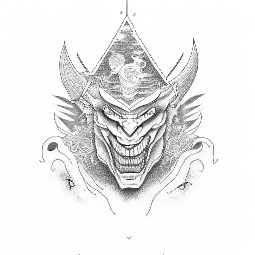 devil train in the countryside tattoo design idea