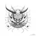 devil train in the countryside tattoo design idea