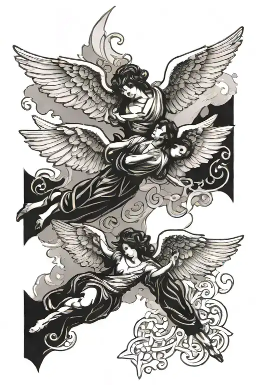 3 angels flying tattoo design idea