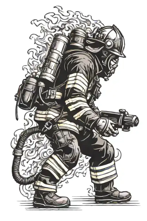 firefighter battling flames tattoo design idea