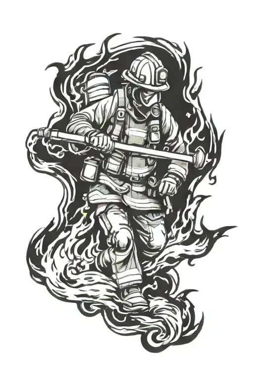 firefighter battling flames tattoo design idea