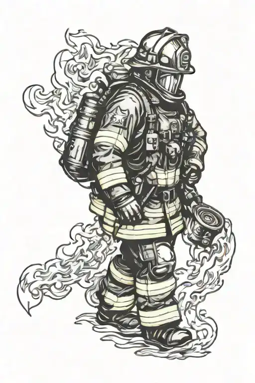 firefighter battling flames tattoo design idea