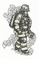 firefighter battling flames tattoo design idea