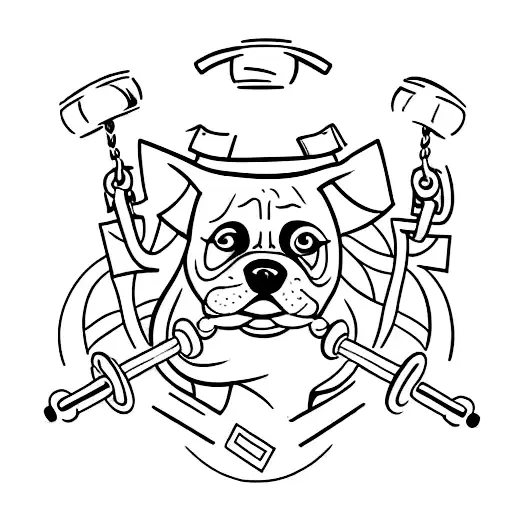 A minimalist tattoo design of a dog lifting weights at the gym tattoo design idea