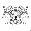 A minimalist tattoo design of a dog lifting weights at the gym tattoo design idea