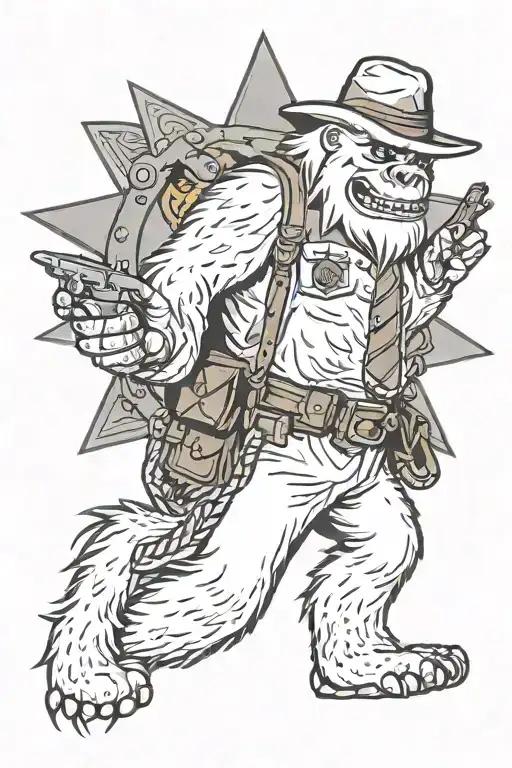 abominable snowman with a Sheriff's badge and necktie tattoo design idea