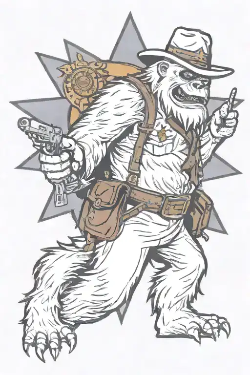 abominable snowman with a Sheriff's badge on his chest and a   black necktie tattoo design idea