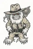 abominable snowman with a Sheriff's badge on his chest and a   black necktie tattoo design idea