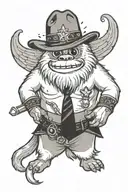 abominable snowman with a Sheriff's badge on his chest and a   black necktie tattoo design idea