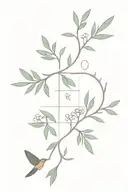 Juniper Branch With Eight Elements: Leaf Berry, Flower, Butterfly, Bird, Star, Heart And A Puzzle. tattoo design idea