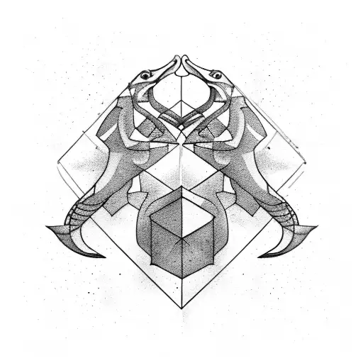 Geometric representation of a scuba diving adventure with Capricorn elements tattoo design idea