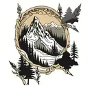 ski mountain trees tattoo design idea
