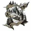 ski mountain trees tattoo design idea