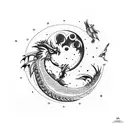 Moon, birds, dragon tattoo design idea