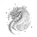 Moon, birds, dragon tattoo design idea