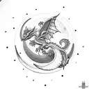 Moon, birds, dragon tattoo design idea
