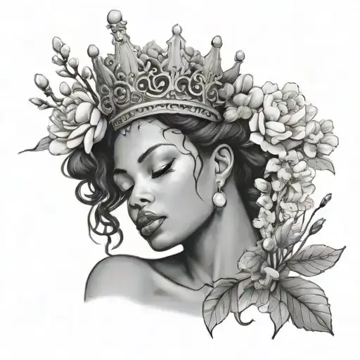 african american virgo tattoo wearing a crown made of peonies and cherry blossoms  tattoo design idea