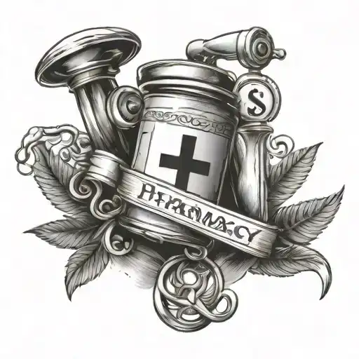 A pharmacy themed tattoo with love symbol incorporated in a unique way tattoo design idea