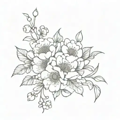 A Virgo zodiac sign intertwined with peony flowers and cherry blossom trees tattoo design idea