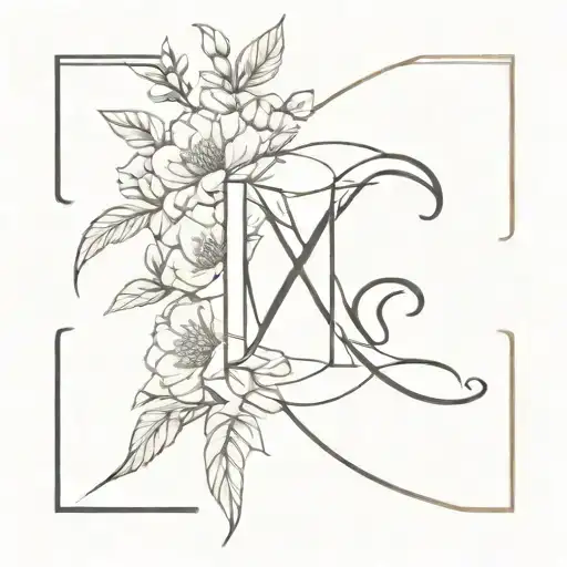 A Virgo zodiac letter intertwined with peony flowers and cherry blossom trees tattoo design idea