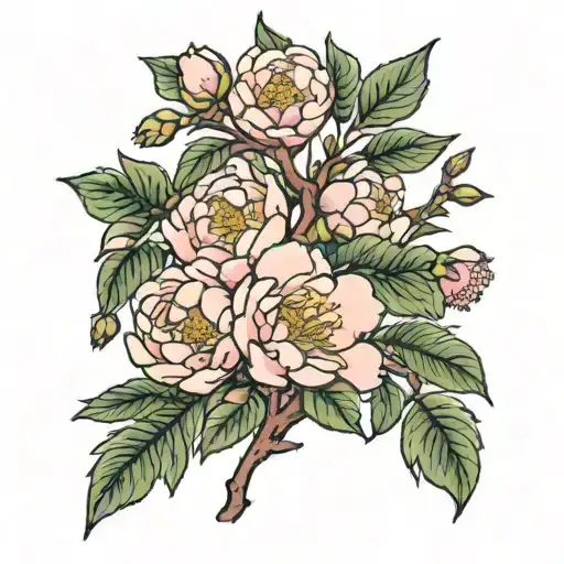 peonies on a cherry blossom tree tattoo design idea