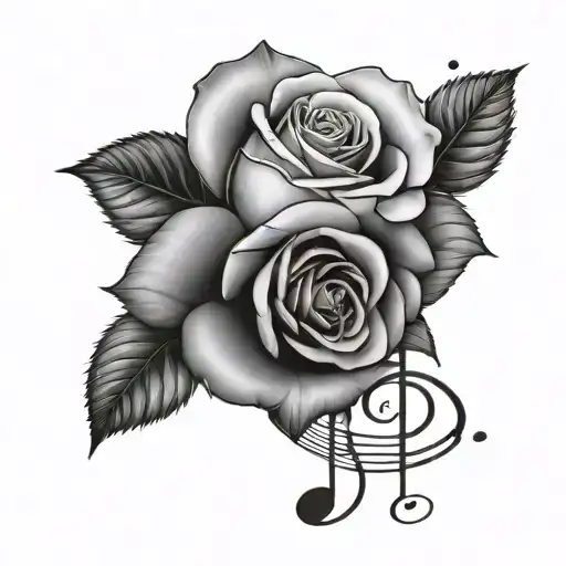 small beautiful rose surrounded my music notes tattoo design idea