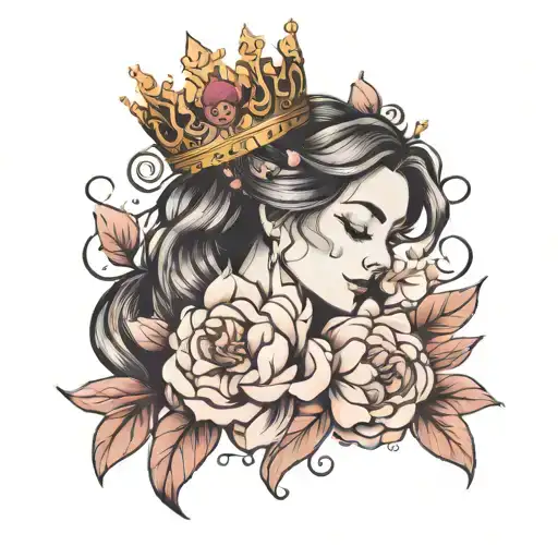 virgo tattoo wearing a crown made of peonies and cherry blossoms  tattoo design idea