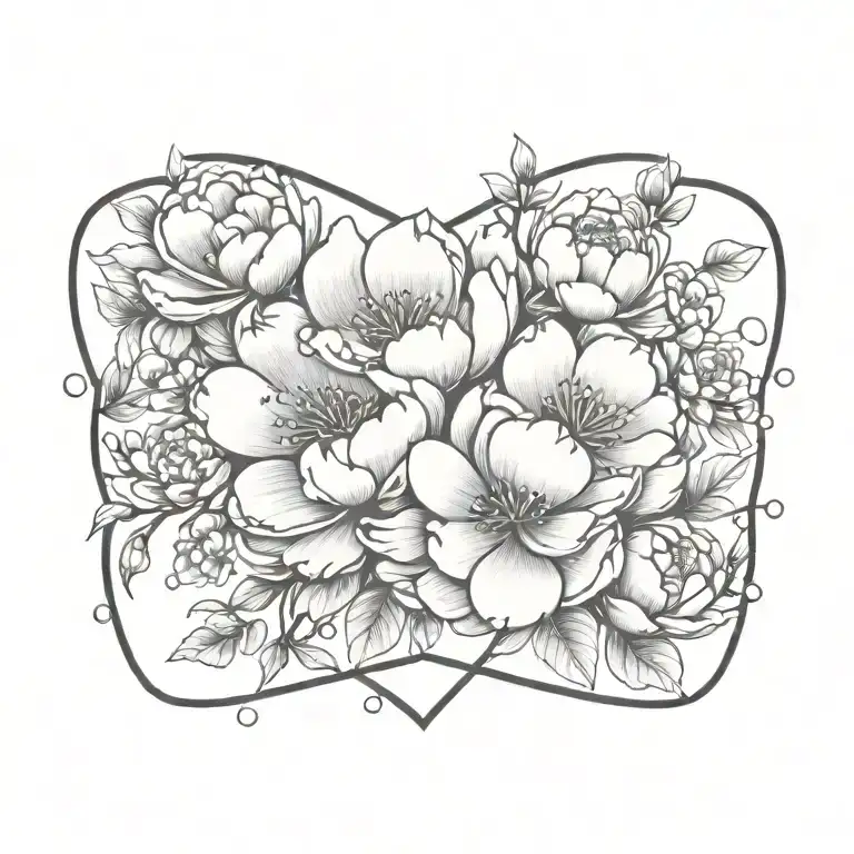 peonies with cherry blossoms  falling hearts  tattoo design idea