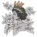 african american virgo tattoo  wearing virgo symbol  wearing a crown made of peonies and cherry blossoms  tattoo design idea