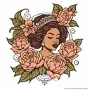  small african american  virgo women with peony flowers as crown   tattoo design idea