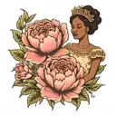  small african american  virgo women with peony flowers as crown   tattoo design idea