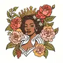 small african american  virgo women with peony flowers as crown   tattoo design idea