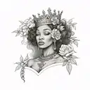 african american virgo tattoo wearing a crown made of peonies and cherry blossoms  with a virgo necklace  tattoo design idea