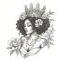 african american virgo tattoo wearing a crown made of peonies and cherry blossoms  with a virgo necklace  tattoo design idea
