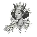 african american virgo tattoo wearing a crown made of peonies and cherry blossoms  with a virgo necklace  tattoo design idea